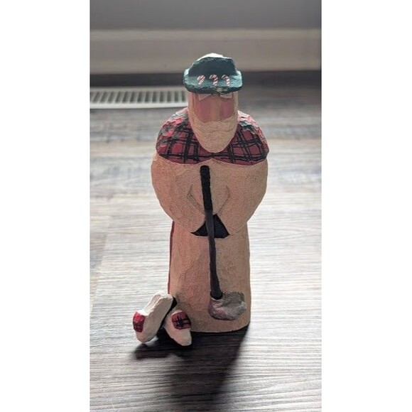 MacDonald Claus 1997 Carved Wood Scottish Golfer Figurine Scotland Signed Artist - Picture 1 of 7